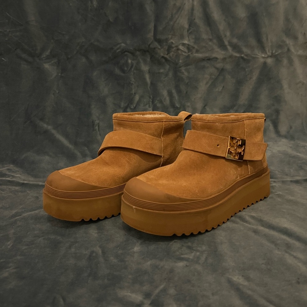 Brown Suede Ankle Boots Tory Burch platform shearling